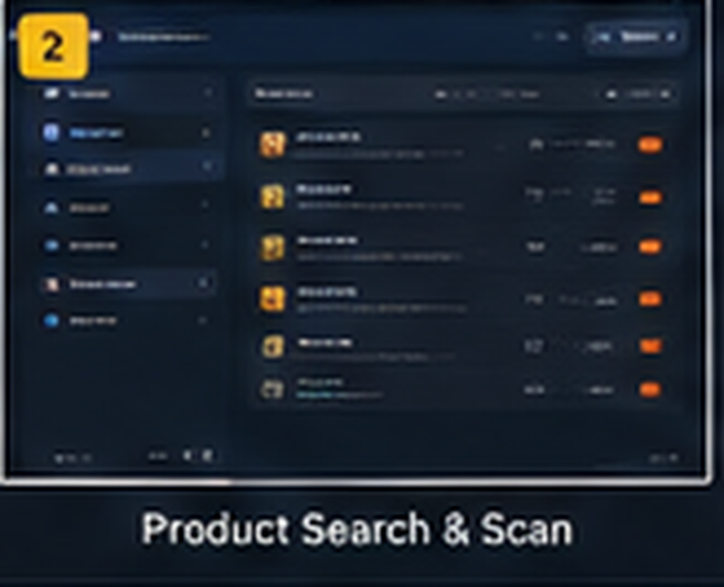FSSS Limat POS concept UI showing product search and barcode scan
